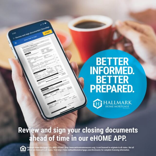 Your closing day will be a breeze when you e-sign your documents ahead of time in our eHOME app. #HHM #YourCommunityLender #HallmarkHomeMortgage #eHome #hhmtv #HomeMortgage #Mortgage