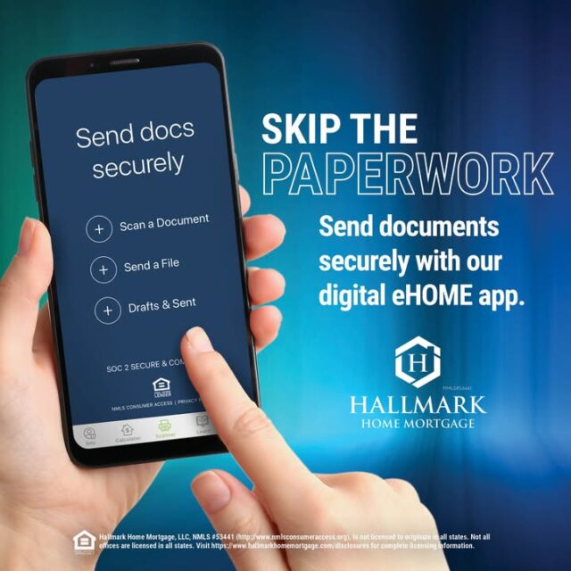 Tired of the paperwork? 📝 
Skip the hassle and send your documents securely with our digital eHOME app. Fast, simple, and secure — eHOME guides you every step of the way. 💼📲 #HHM #YourCommunityLender #HallmarkHomeMortgage #eHome #hhmtv #HomeMortgage #Mortgage #MortgageLender